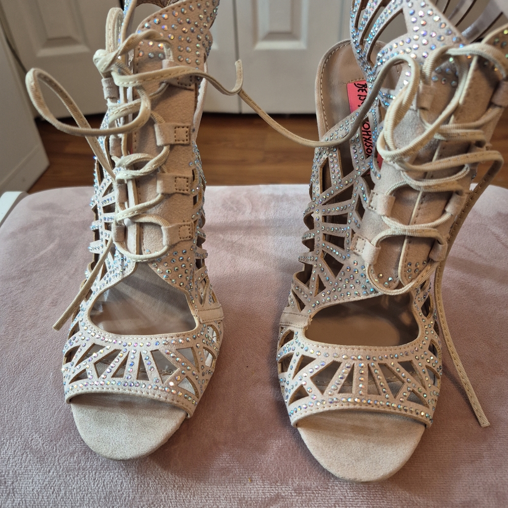 Betsey Johnson Lexx Lace-Up Heels with Rhinestones - Picture 2 of 4